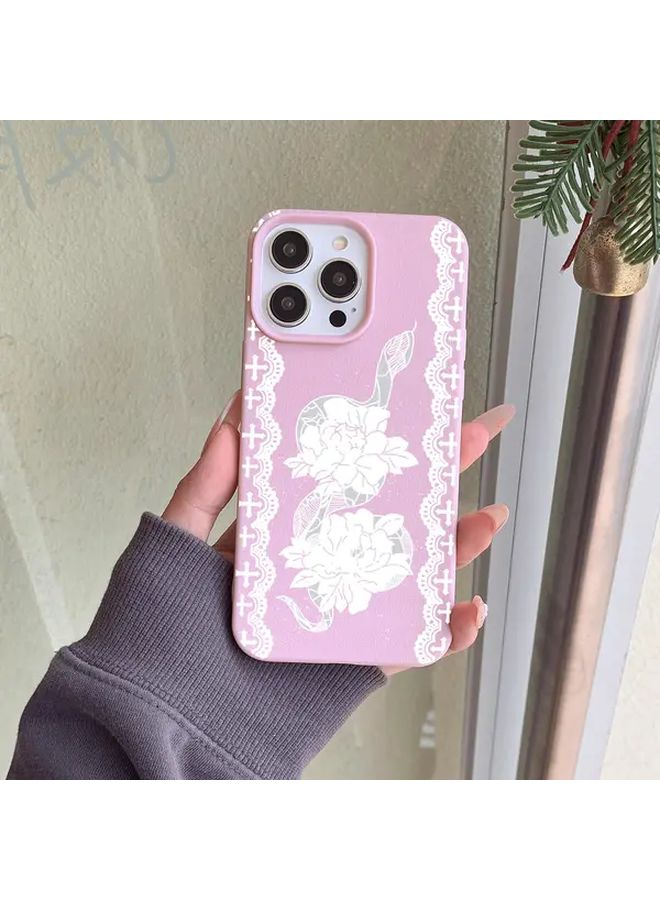 Peony Flower Snake Phone Case For iPhone 15 Pro Max Ultra In Pink Red Color Protective Cover - Image 1